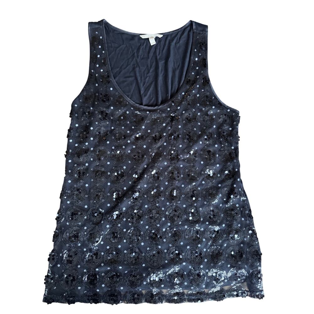Banana Republic Black Sequin Glam Scoop Neck  Top Women’s Size L
